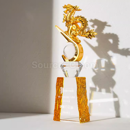 禮品訂造創意龍年琉璃水晶獎座紀念品