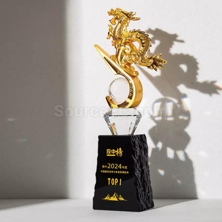 禮品訂造創意龍年琉璃水晶獎座紀念品