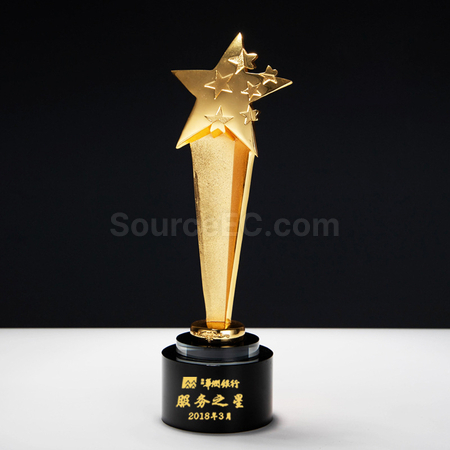 禮品訂造金銀銅星星水晶獎座紀念品