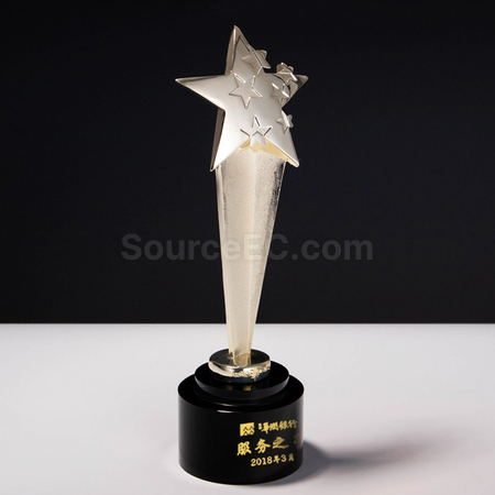 禮品訂造金銀銅星星水晶獎座紀念品