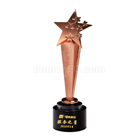禮品訂造金銀銅星星水晶獎座紀念品