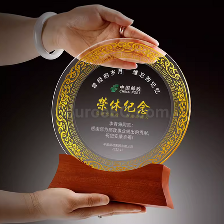 禮品訂造實木水晶紀念盤紀念品