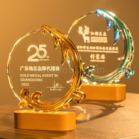 禮品訂造發光琉璃獎座紀念品