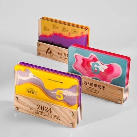禮品訂造多層拼接亞克力實木系列獎杯紀念品