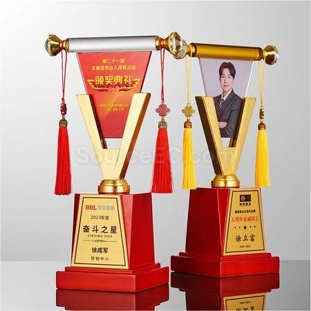 禮品訂造擺放式錦旗水晶獎座紀念品