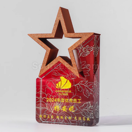 禮品訂造彩色五星水晶獎座紀念品