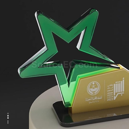 禮品訂造綠色星星水晶亞克力獎座紀念品
