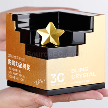 禮品訂造創意實木水晶獎座紀念品