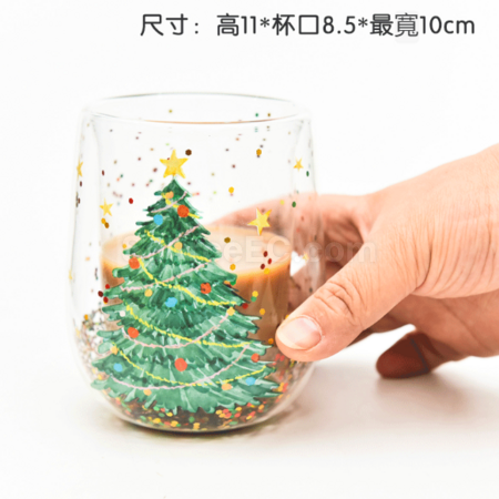 禮品訂造耐熱雙層流動亮片聖誕樹杯紀念品