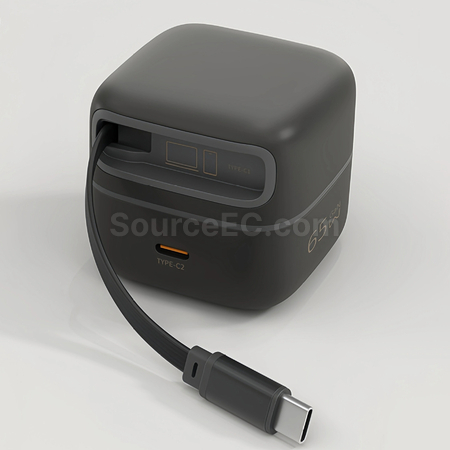 禮品訂造65w氮化鎵伸縮線桌面充電頭紀念品