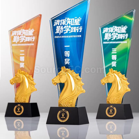 禮品訂造馬年水晶獎座紀念品