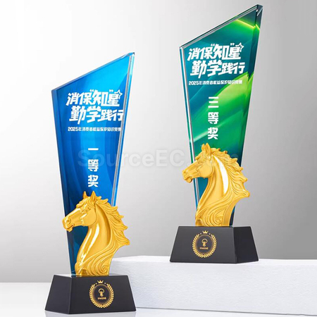 禮品訂造馬年水晶獎座紀念品