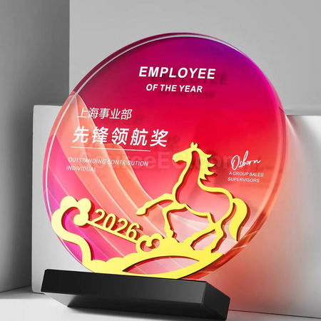 禮品訂造馬年水晶獎座紀念品