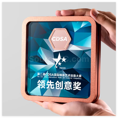 禮品訂造方形金屬水晶獎座紀念品