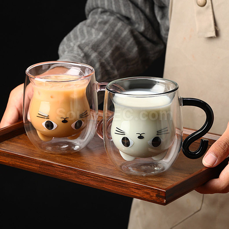 禮品訂造貓咪雙層玻璃杯紀念品
