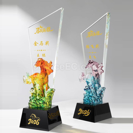 禮品訂造馬年水晶獎座紀念品