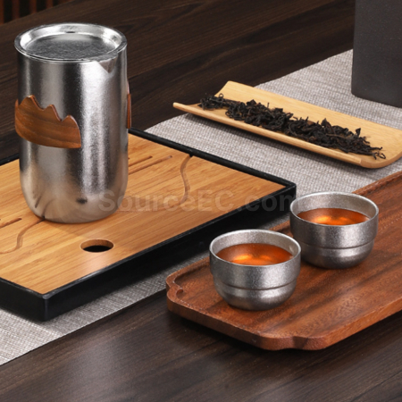 禮品訂造純鈦雙層一壺四杯泡茶套裝紀念品