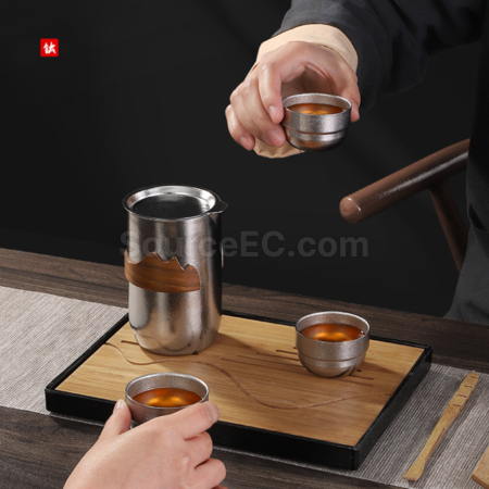 禮品訂造純鈦雙層一壺四杯泡茶套裝紀念品