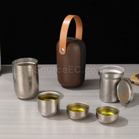 禮品訂造純鈦雙層一壺四杯泡茶套裝紀念品