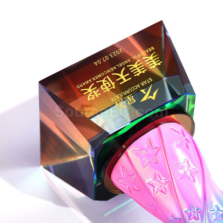 禮品訂造炫彩水晶獎座紀念品
