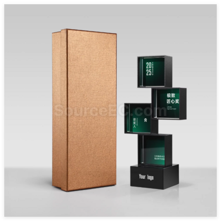 禮品訂造創意科技方形金屬水晶獎杯紀念品