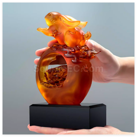 禮品訂造創意古法琉璃玉兔獎座紀念品