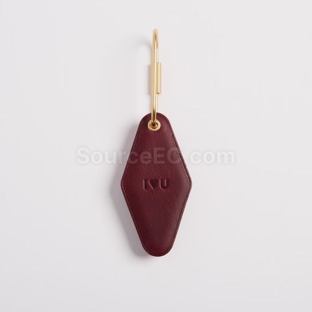 禮品訂造雙面菱形PU皮革黃銅鑰匙扣紀念品