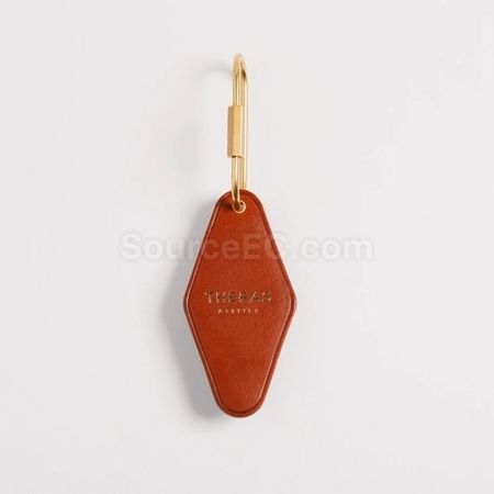 禮品訂造雙面菱形PU皮革黃銅鑰匙扣紀念品