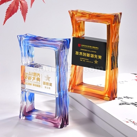 禮品訂造長方框型琉璃水晶獎杯紀念品