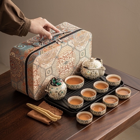 禮品訂造敦煌風翎陶瓷旅行茶具套裝紀念品