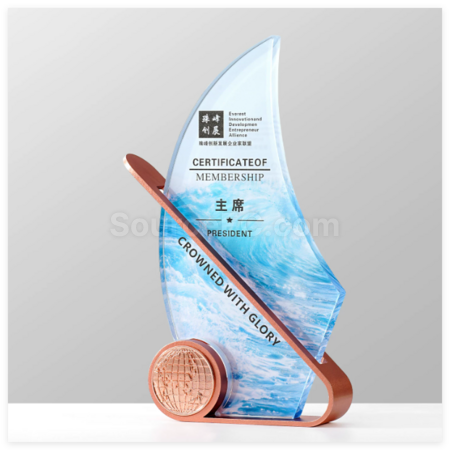 禮品訂造帆船水晶金屬獎座紀念品