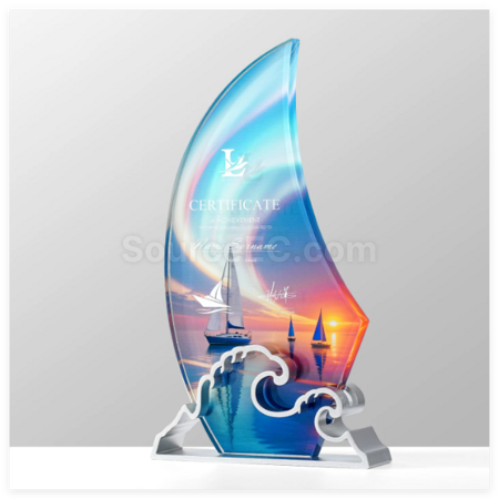 禮品訂造帆船水晶金屬獎座紀念品