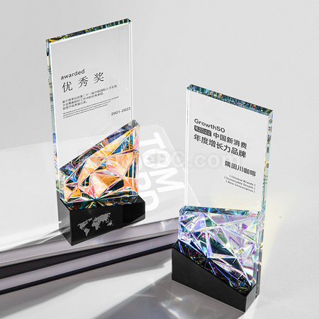 禮品訂造幻彩水晶獎座紀念品