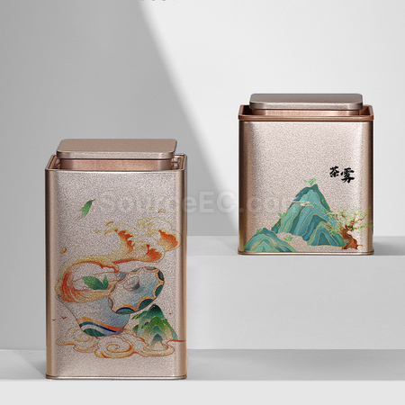 禮品訂造「茗跡」方形茶葉鐵罐紀念品