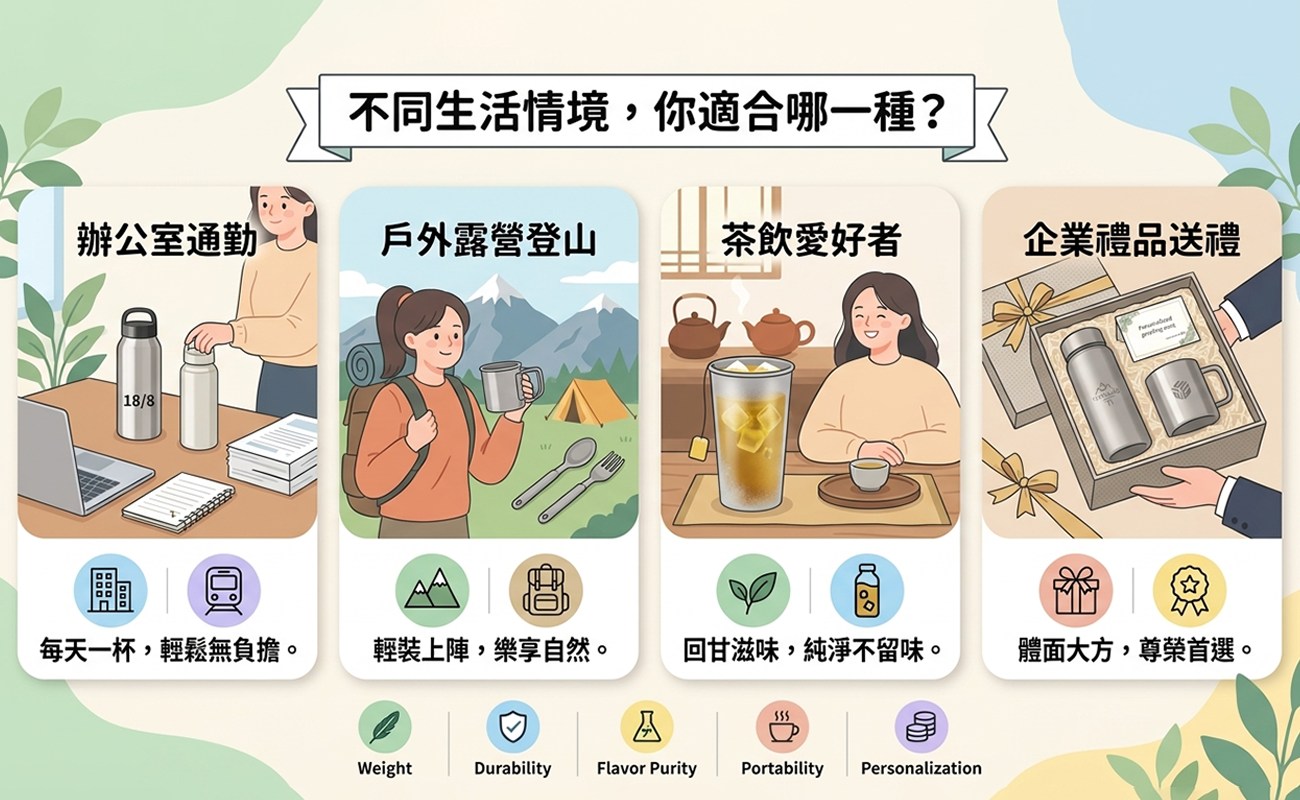 純鈦, 純鈦杯, 純鈦餐具, 不鏽鋼, 不鏽鋼杯, 不鏽鋼餐具, 純鈦vs不鏽鋼, 鈦杯, 鈦餐具, 水杯材質, 餐具材質, 戶外餐具, 企業禮品, 客製化水杯, 客製化餐具