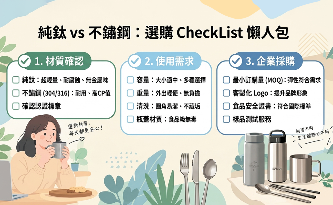 純鈦, 純鈦杯, 純鈦餐具, 不鏽鋼, 不鏽鋼杯, 不鏽鋼餐具, 純鈦vs不鏽鋼, 鈦杯, 鈦餐具, 水杯材質, 餐具材質, 戶外餐具, 企業禮品, 客製化水杯, 客製化餐具
